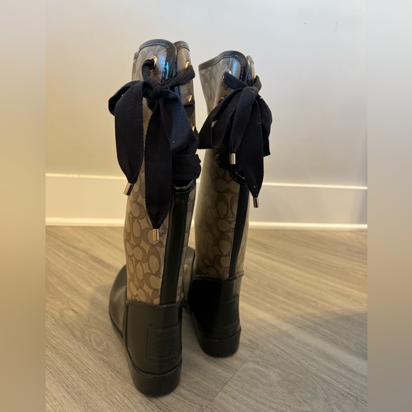 COACH Tristee Rain Boots Brown and Tan - Picture 3 of 6